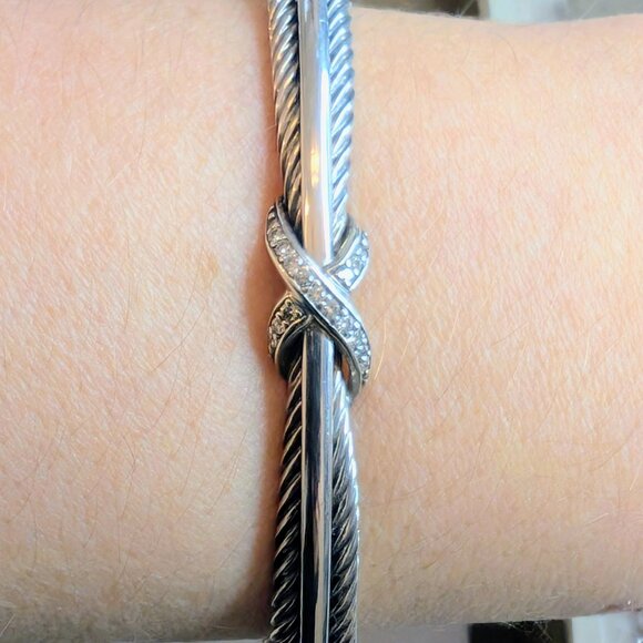 David Yurman Sterling Silver X Crossover Cuff with Diamonds - Picture 6 of 6